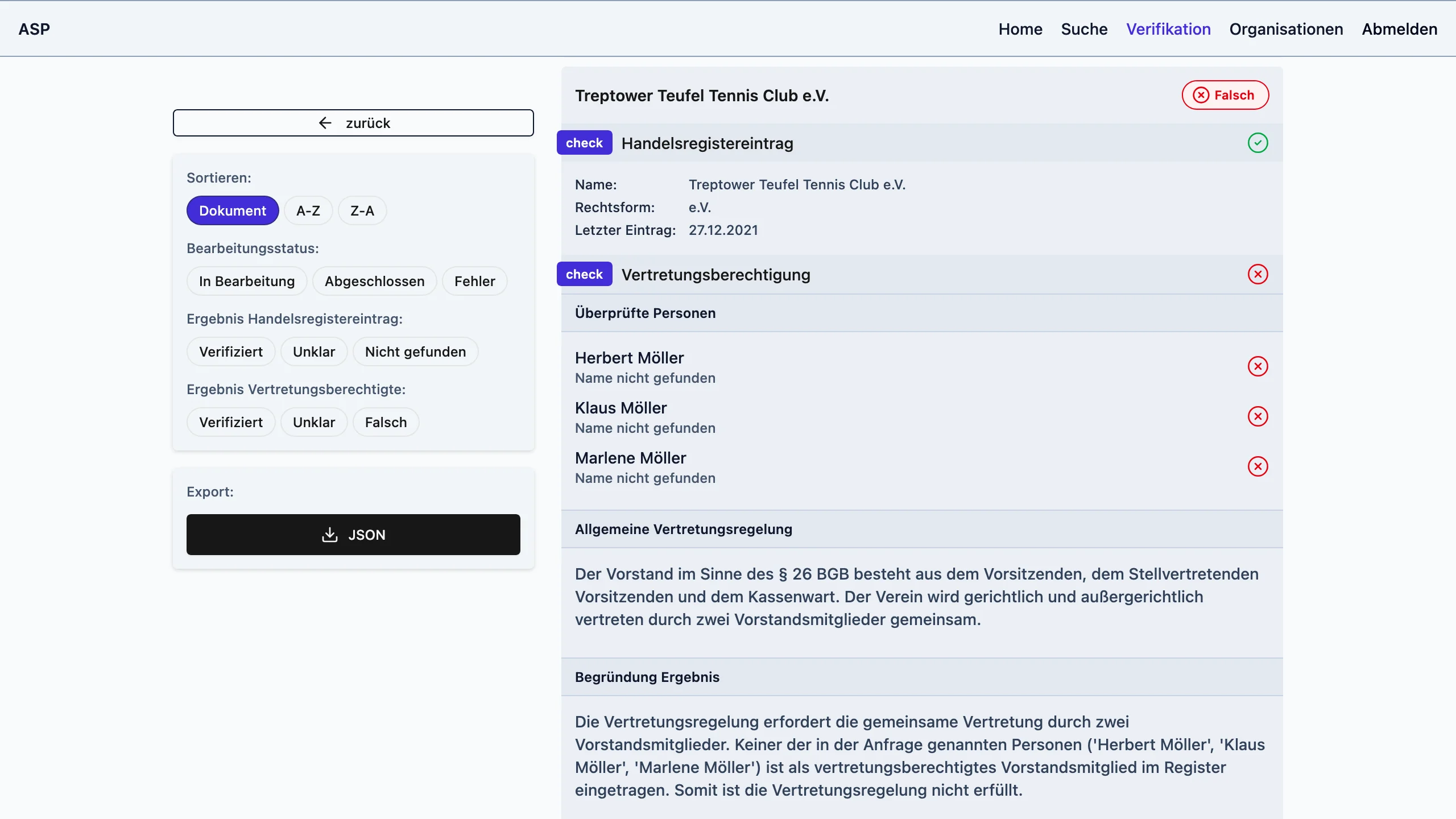 Detailansicht Prüfergebnis